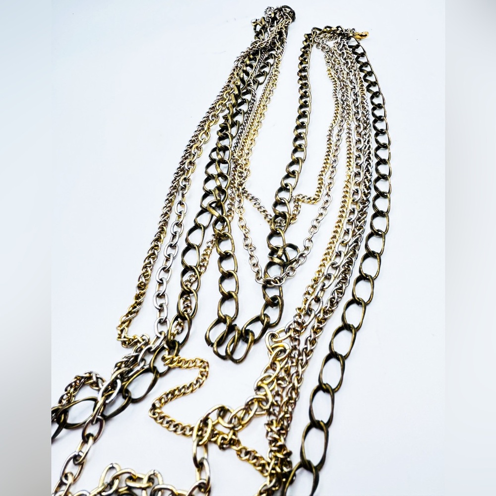 Vintage 7-Strand Mixed Metal Layered Chain Necklace - Picture 8 of 10
